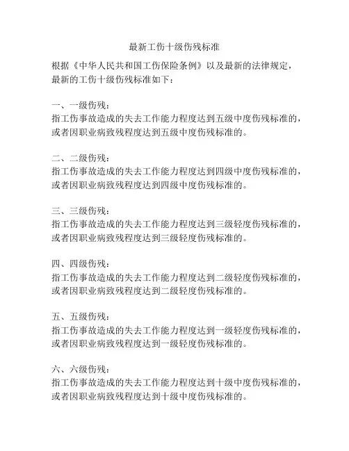 最新工伤十级伤残标准