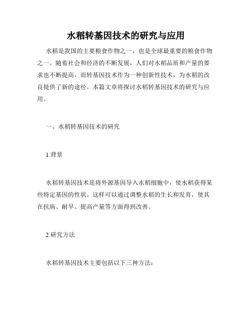 水稻转基因技术的研究与应用