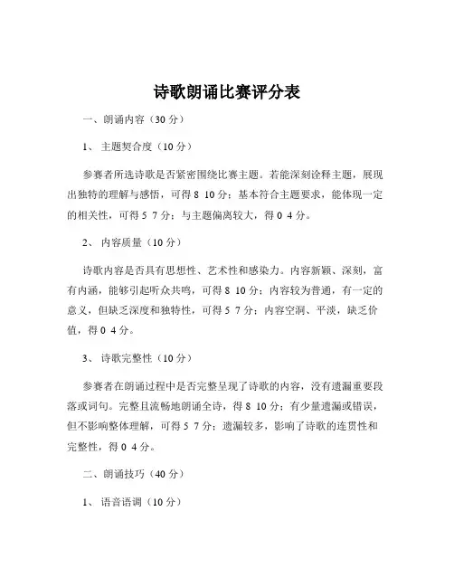诗歌朗诵比赛评分表