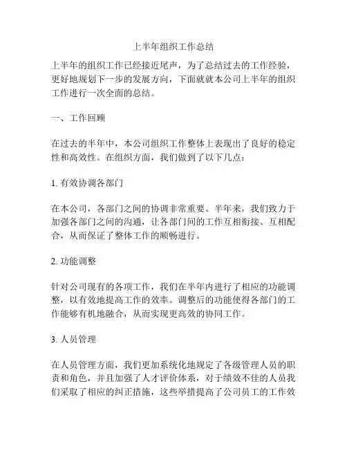 上半年组织工作总结