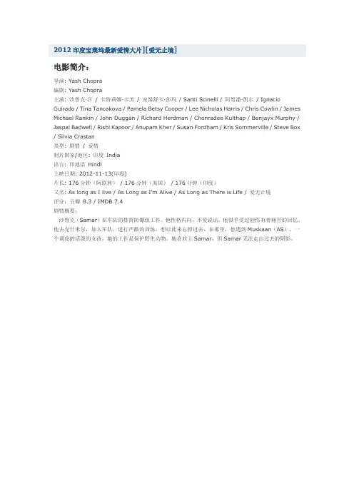 2012印度宝莱坞最新爱情大片爱无止境