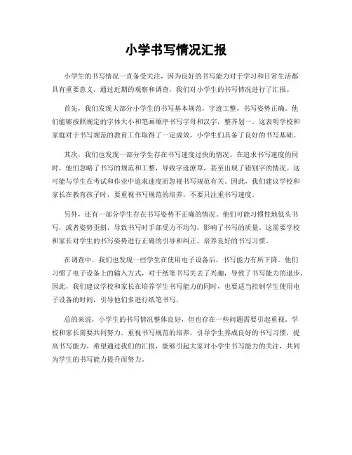 小学书写情况汇报