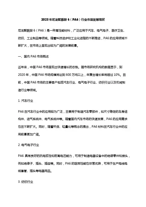 2023年尼龙聚酰胺6(PA6)行业市场发展现状