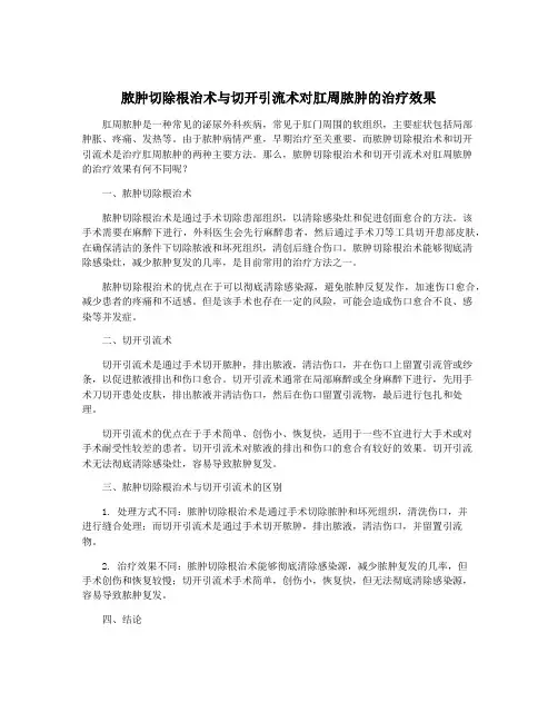 脓肿切除根治术与切开引流术对肛周脓肿的治疗效果