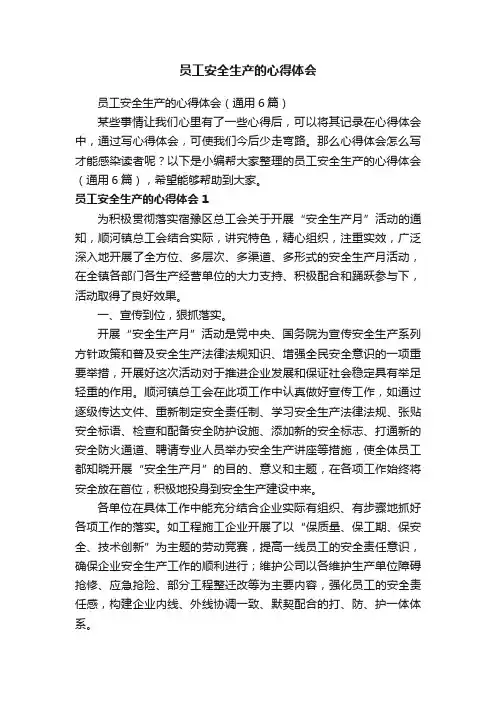 员工安全生产的心得体会（通用6篇）