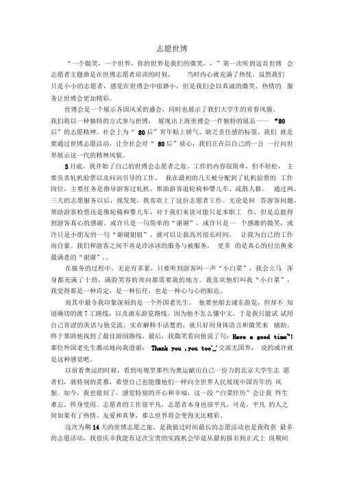 上海世博会志愿者小结