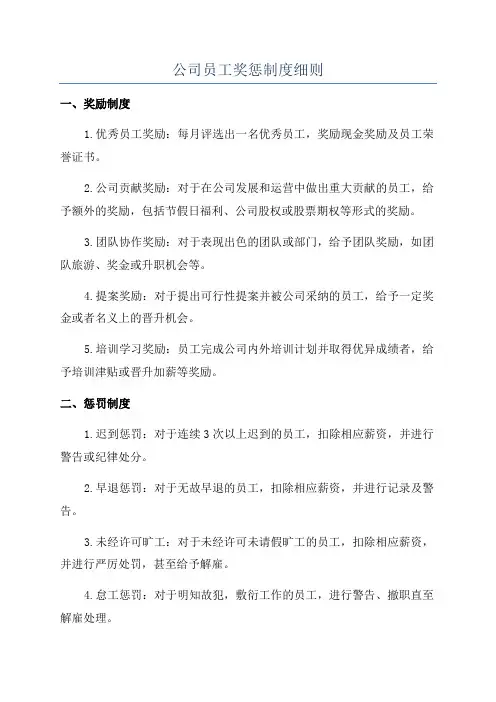 公司员工奖惩制度细则