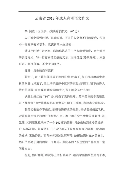 云南省2018年成人高考语文作文