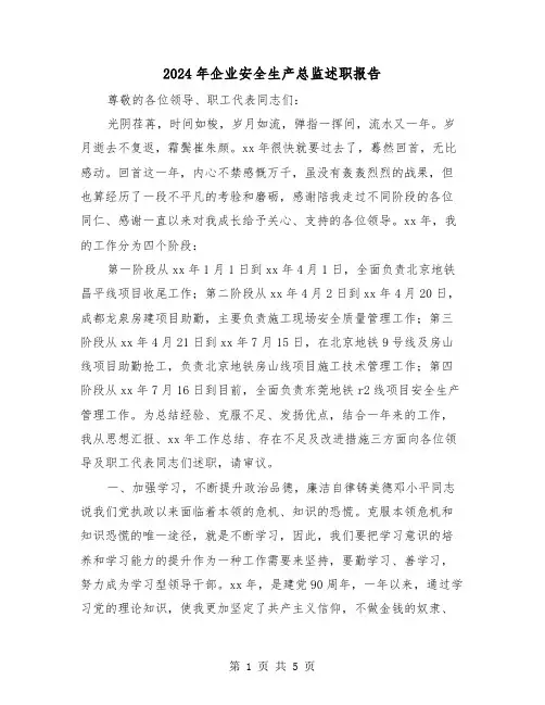 2024年企业安全生产总监述职报告（2篇）