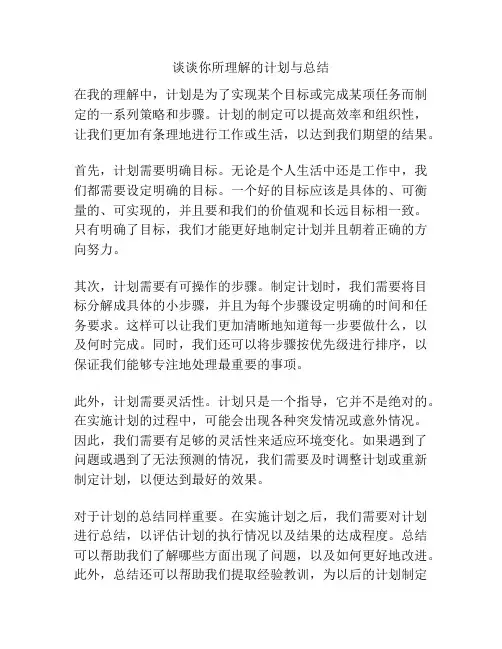 谈谈你所理解的计划与总结