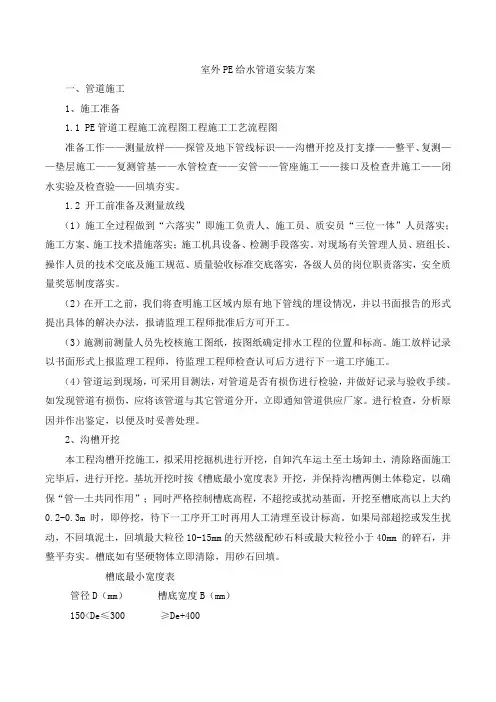 室外PE给水管道安装方案