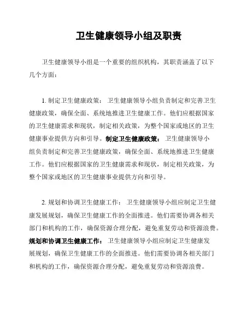 卫生健康领导小组及职责