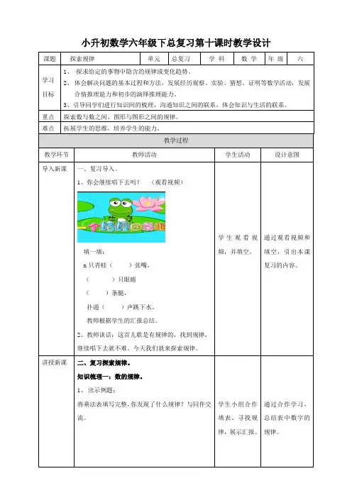 小升初数学总复习：《探索规律》教学设计(附导学案)