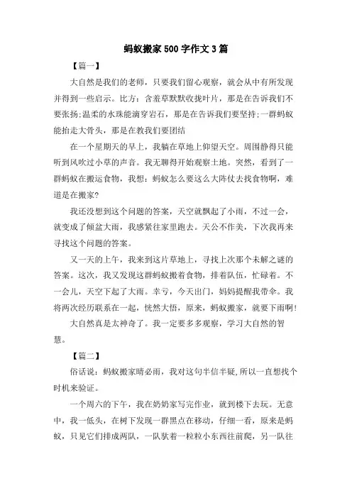 蚂蚁搬家500字作文3篇