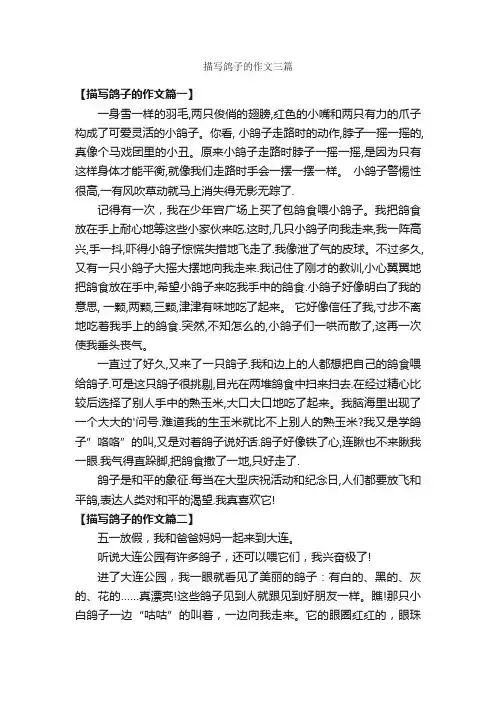 描写鸽子的作文三篇