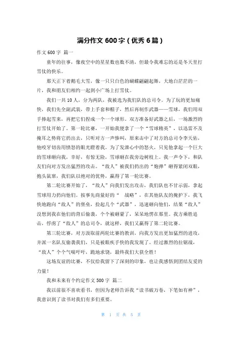 满分作文600字(优秀6篇)