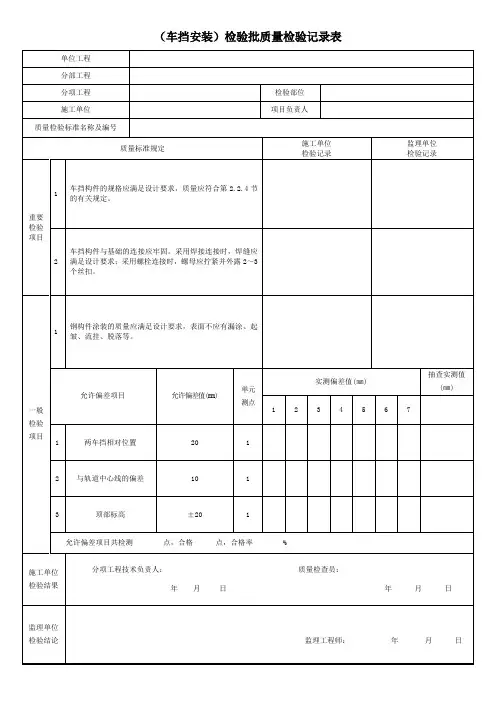(车挡安装)检验批质量检验记录表