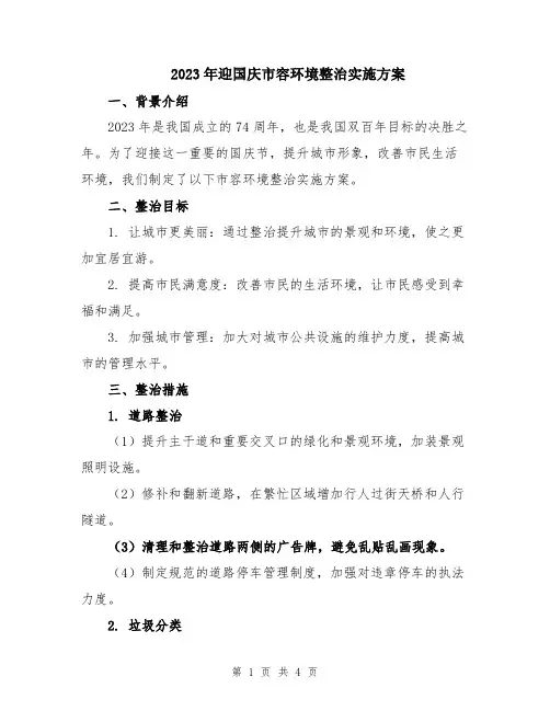 2023年迎国庆市容环境整治实施方案
