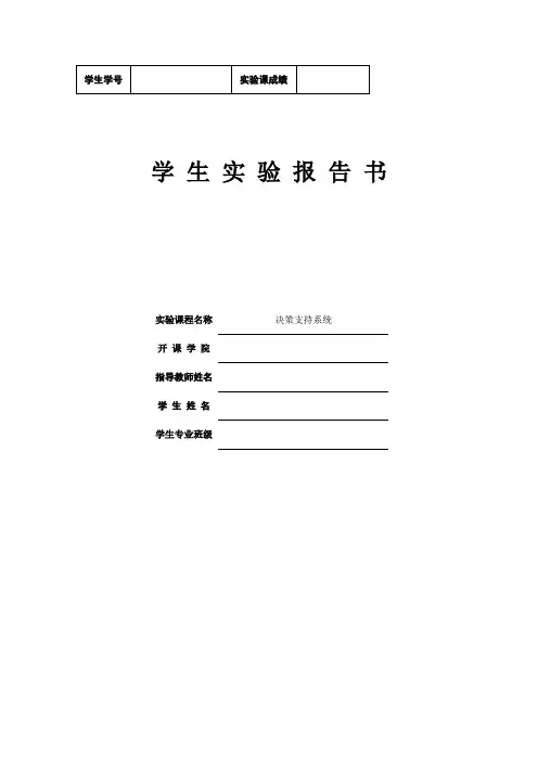 决策支持系统DSS实验报告