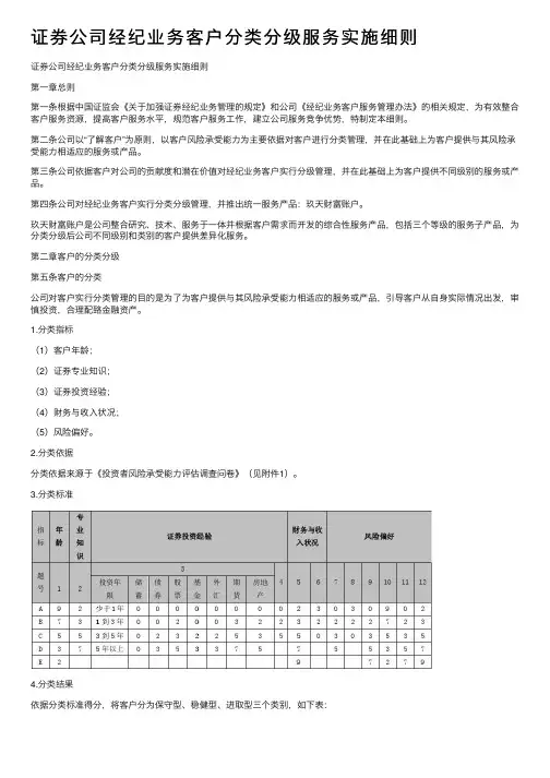 证券公司经纪业务客户分类分级服务实施细则