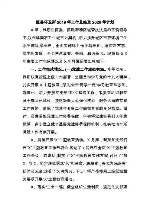 区县环卫所2019年工作总结及2020年计划