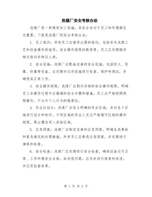 洗煤厂安全考核办法