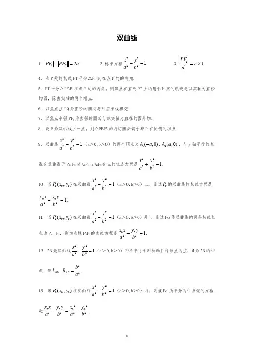 高中数学最全双曲线二级结论大全
