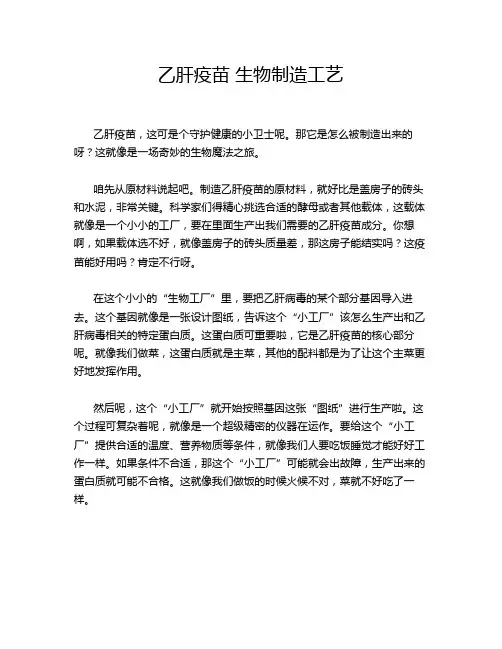 乙肝疫苗 生物制造工艺