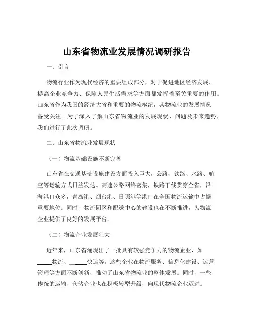 山东省物流业发展情况调研报告