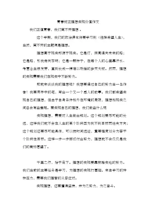 青春树立理想实现价值作文