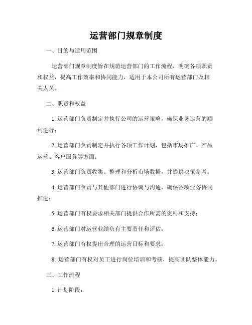 运营部门规章制度