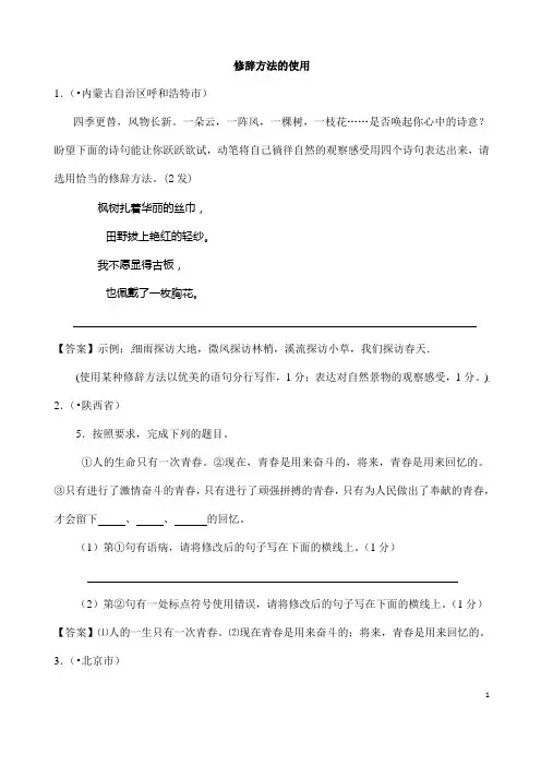 (名师整理)最新部编人教版语文冲刺中考专题复习《修辞》精讲精练(含答案)