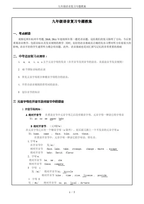 九年级语音复习专题教案