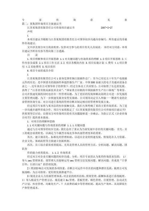 专家咨询建议书