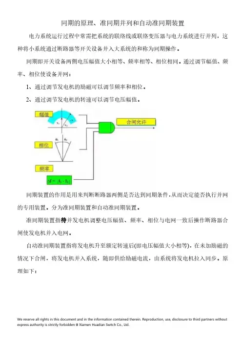 同期的原理、准同期并列和自动准同期装置
