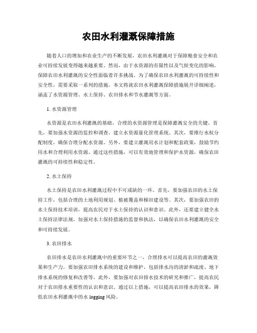 农田水利灌溉保障措施