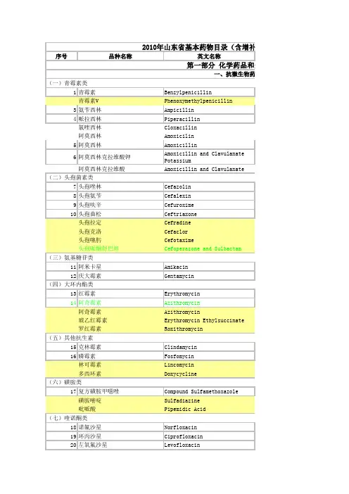 2010年山东省基本药物