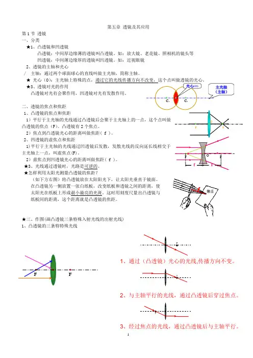 新人教版八 上第五章 透镜及其应用 知识点归纳
