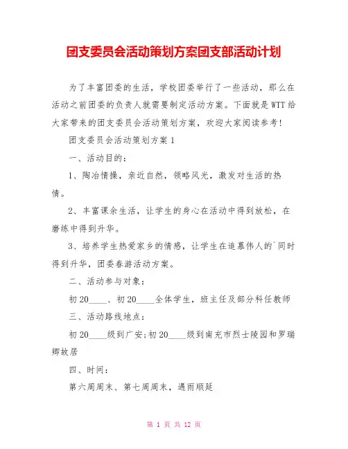 团支委员会活动策划方案团支部活动计划
