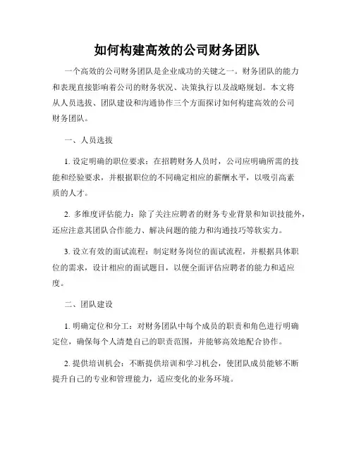 如何构建高效的公司财务团队