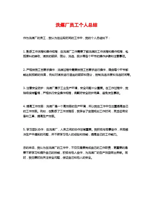 洗煤厂员工个人总结