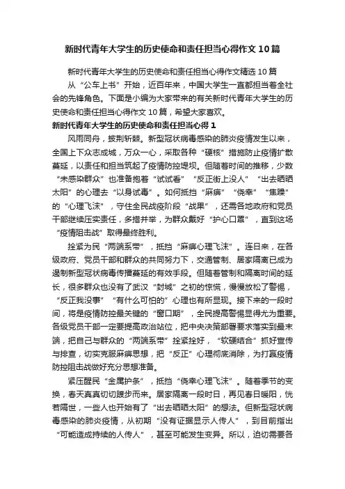 新时代青年大学生的历史使命和责任担当心得作文精选10篇
