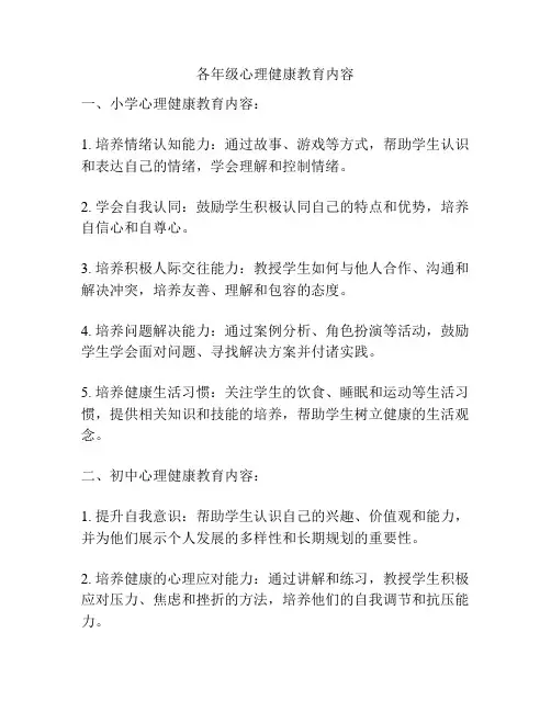 各年级心理健康教育内容
