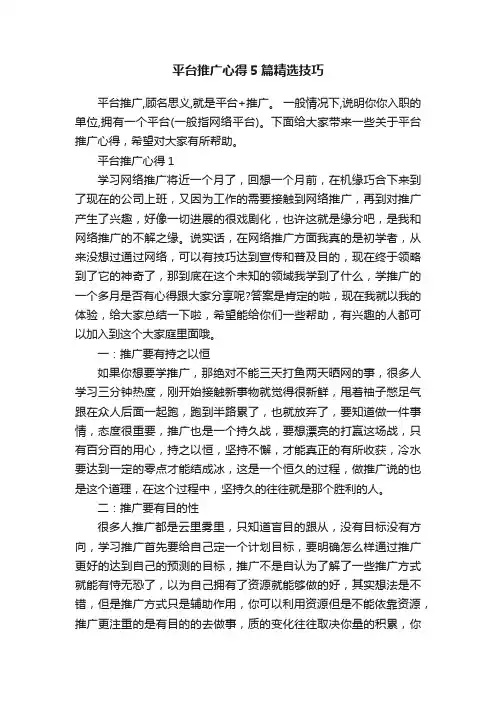 平台推广心得5篇精选技巧