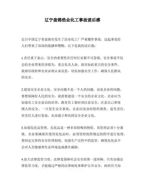 辽宁盘锦浩业化工事故读后感