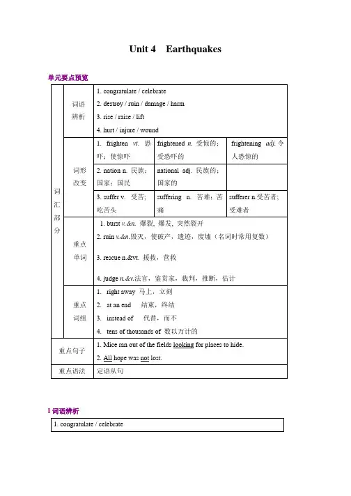 高中英语人教版必修一Unit4知识点汇总及强化练习