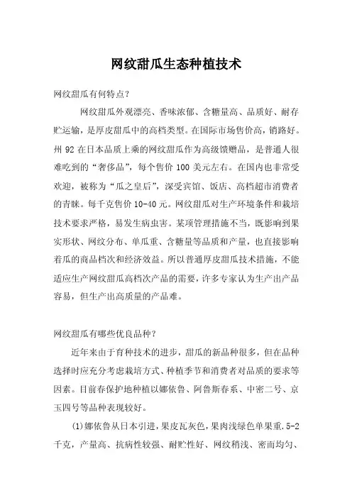 网纹甜瓜生态种植技术