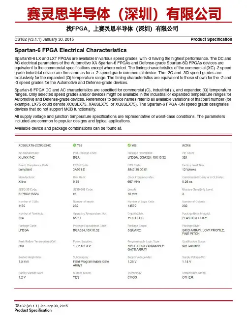 FPGA可编程逻辑器件芯片XC6SLX16-2CS中文规格书
