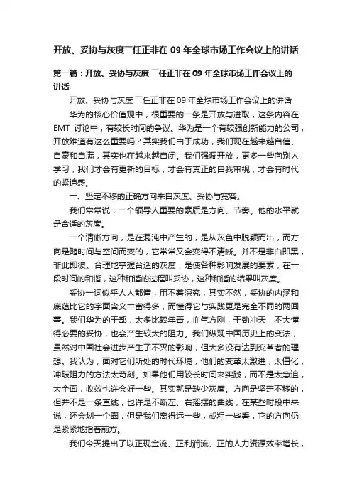 开放、妥协与灰度――任正非在09年全球市场工作会议上的讲话
