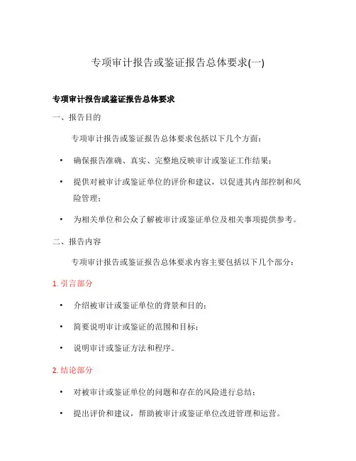 专项审计报告或鉴证报告总体要求(一)